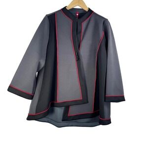 IC Collection XL Gray Black‎ Red Trim artsy lagen look Jacket relaxed 90s